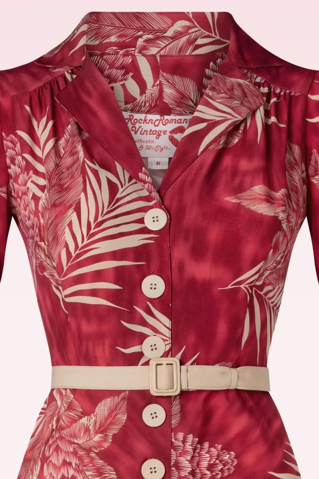 Plus Size Jurken | Rock N Romance Charlene Palm Blouse-Jurk In Robijnrood