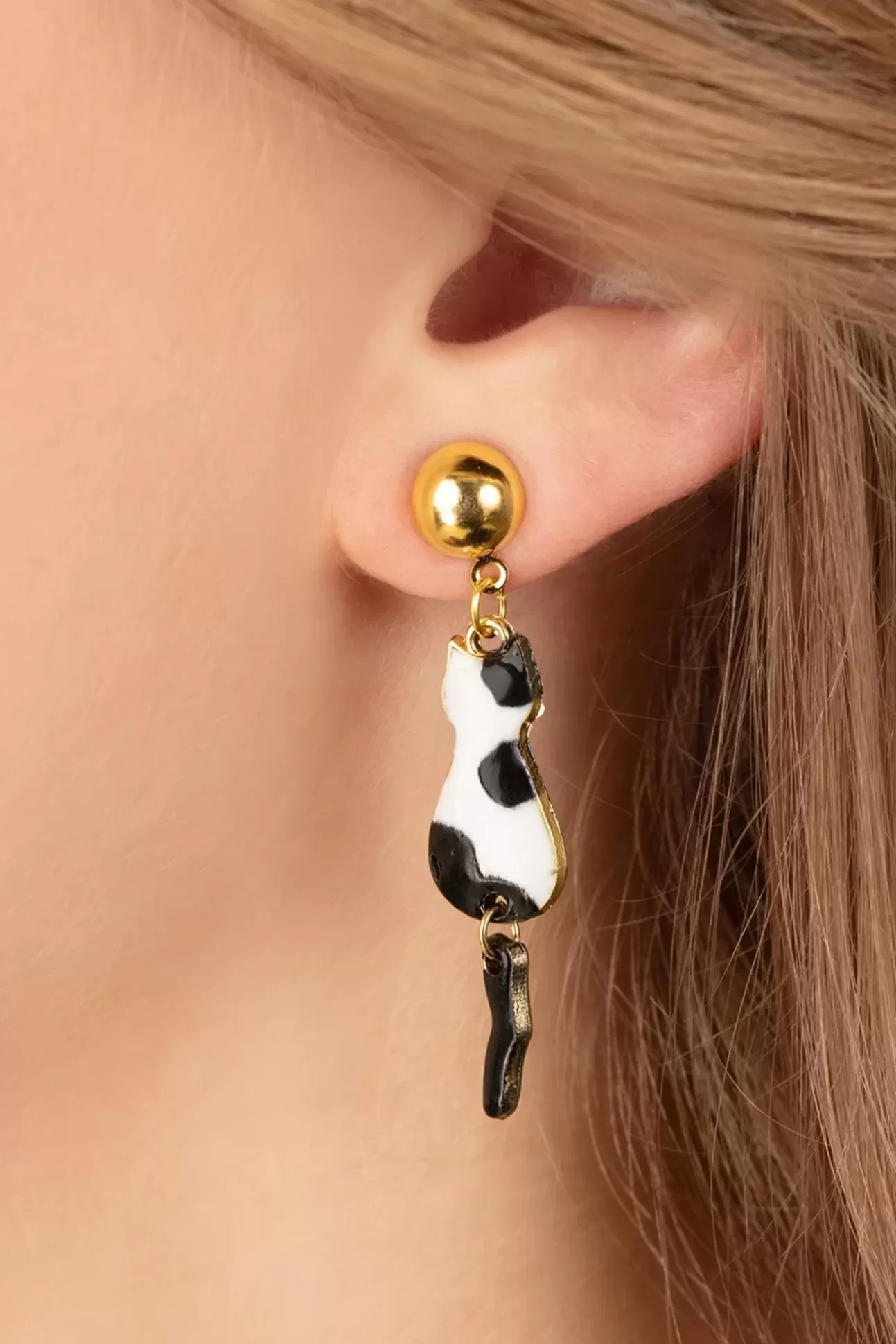 Sieraden | Glitz-o-Matic Dangling Tail Cat Oorbellen In Zwart En Wit