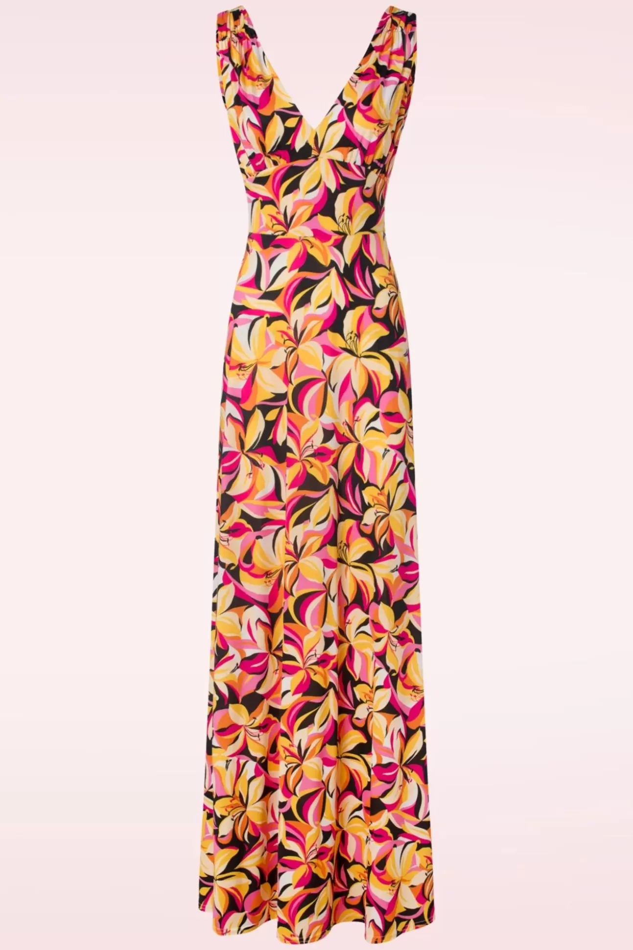 Plus Size Jurken | Vintage Chic for Topvintage Deveny Abstract Floral Maxi Jurk In Roze En Geel