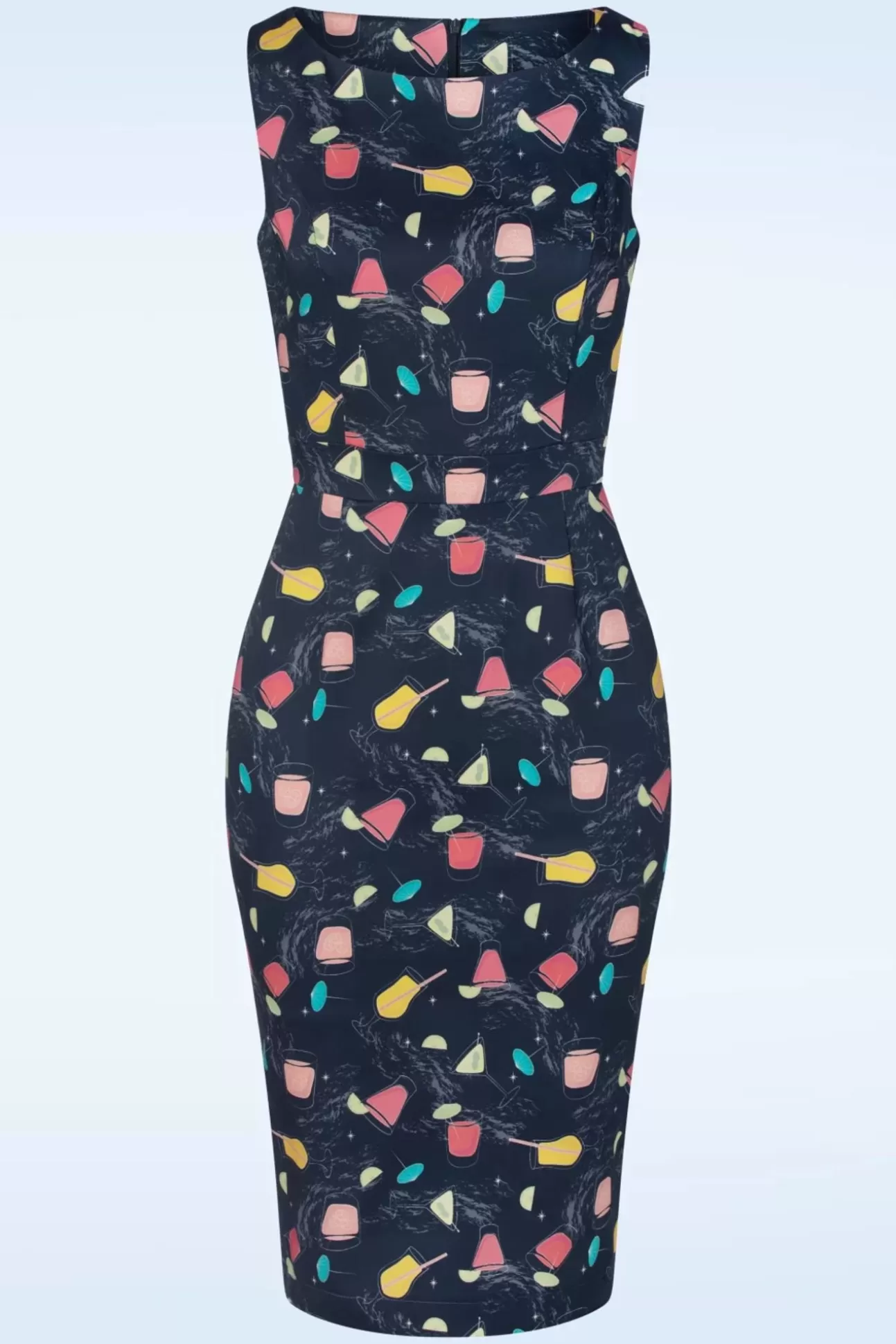 Plus Size Jurken | Topvintage Boutique Collection Exclusief Bij Topvintage ~ Adriana Cocktails Mouwloze Penciljurk In Donkerblauw