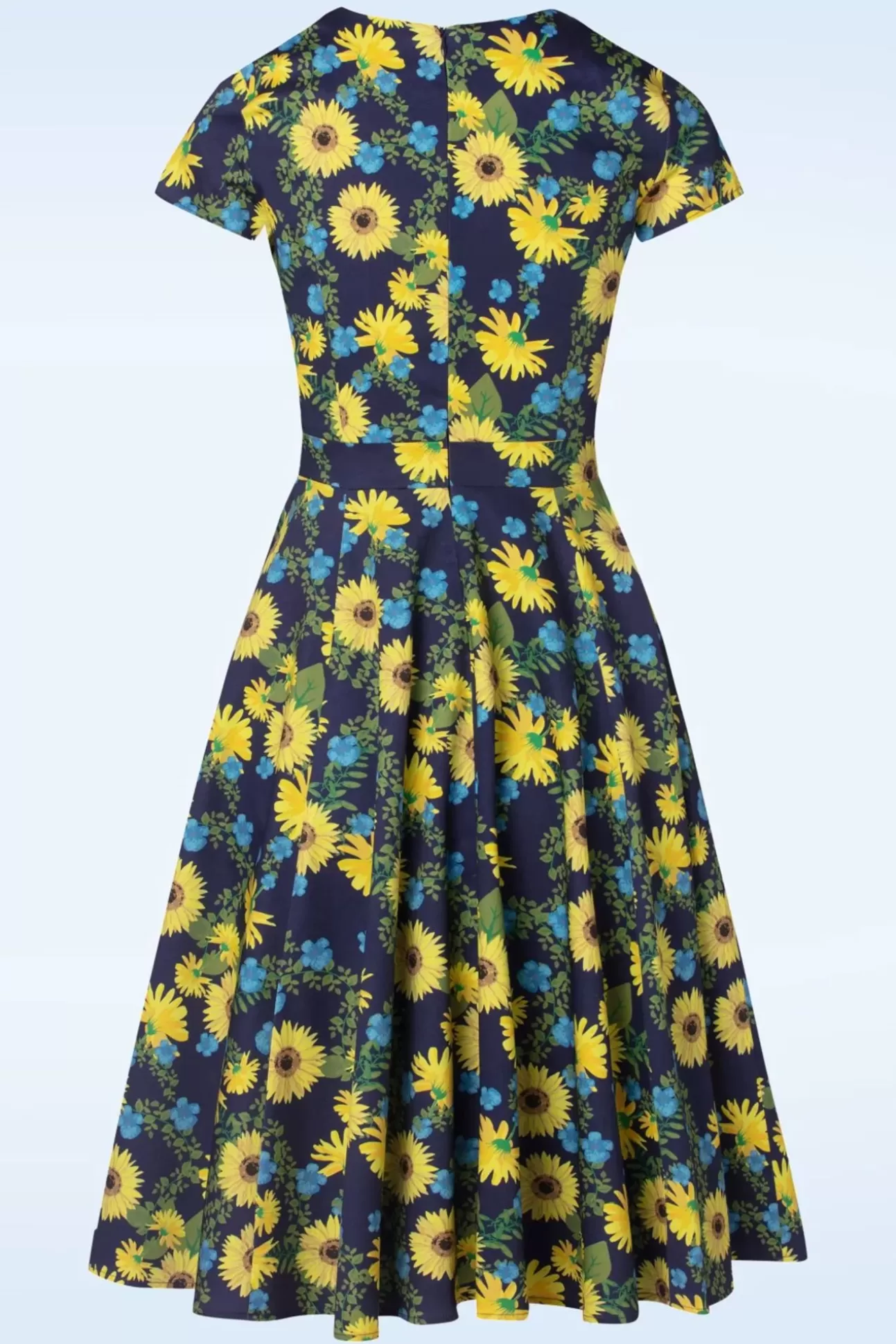 Swing Jurken | Topvintage Boutique Collection Exclusief Bij Topvintage ~ Olivia Swingjurk Met Korte Mouwen In Donkerblauw