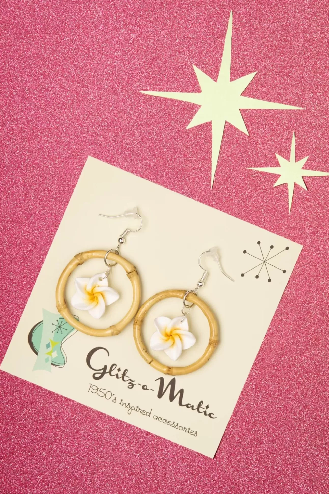Sieraden | Glitz-o-Matic Floral Bamboe Oorringen In Wit