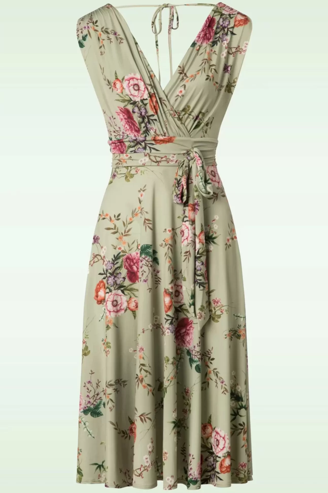 Plus Size Jurken | Vintage Chic for Topvintage Jane Bloemen Midi-Jurk In Vintage Groen