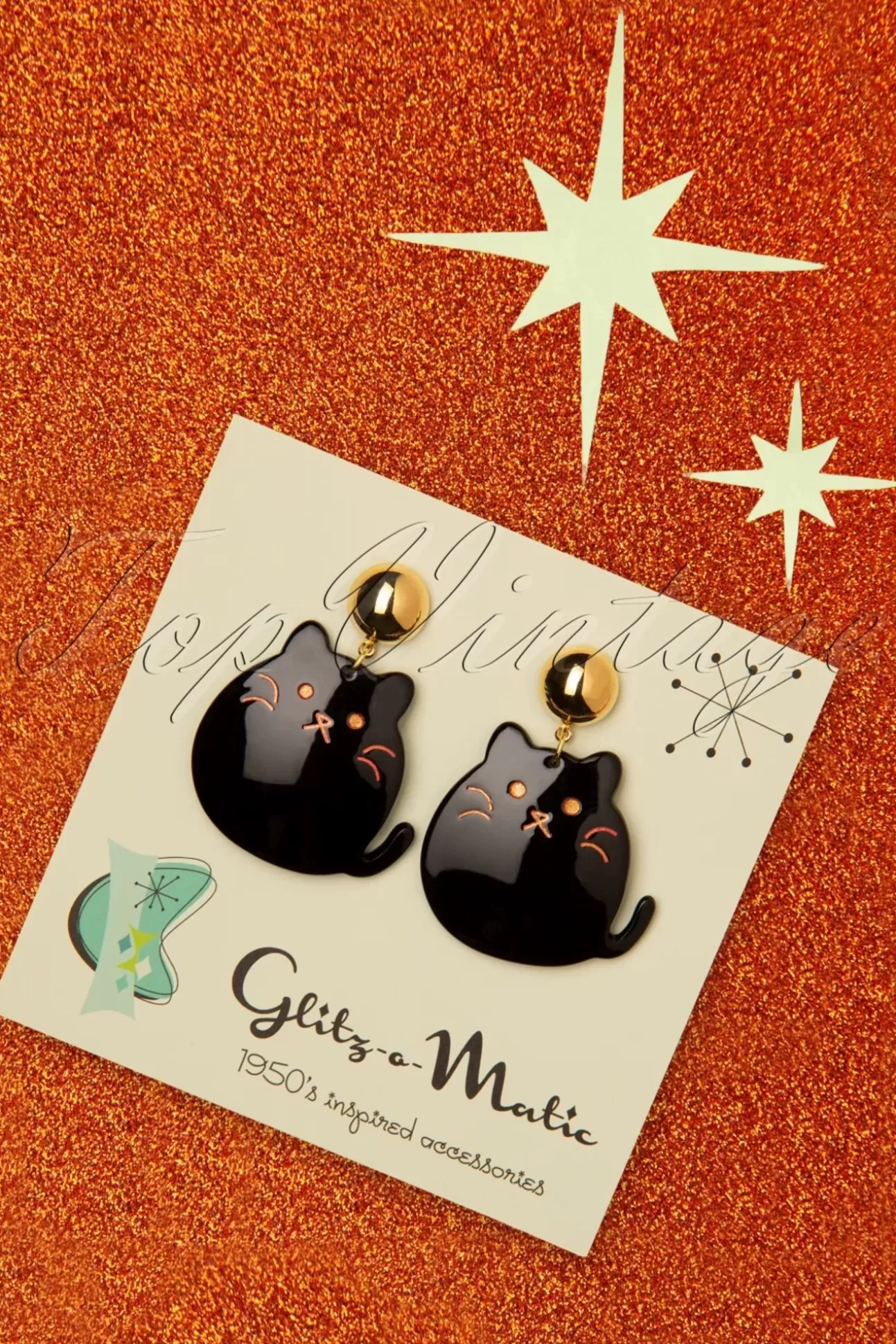 Sieraden | Glitz-o-Matic Schattige Kitty Oorbellen In Zwart En Goud