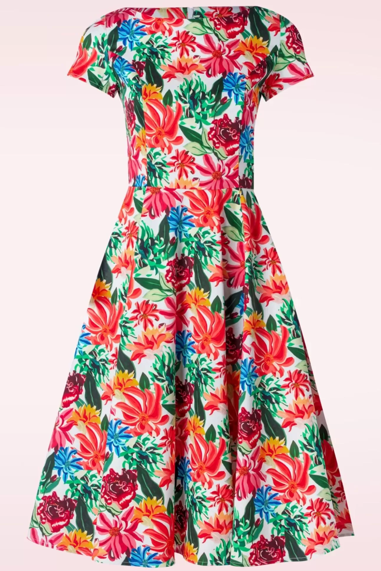 Plus Size Jurken | Topvintage Boutique Collection Topvintage Exclusive ~ Adriana Floral Swing Jurk Met Korte Mouwen In Multi