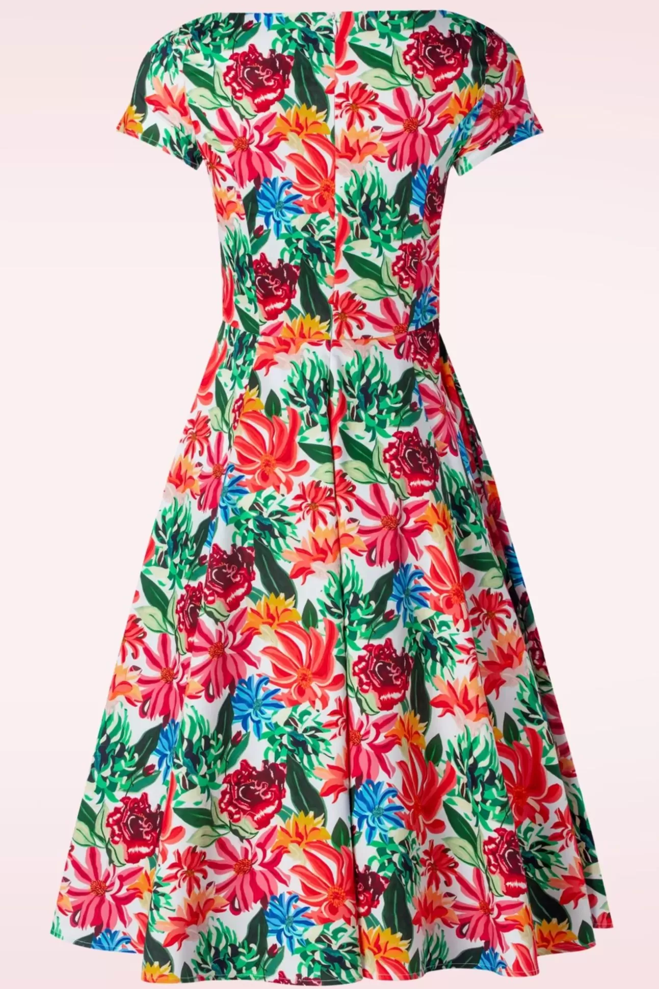 Plus Size Jurken | Topvintage Boutique Collection Topvintage Exclusive ~ Adriana Floral Swing Jurk Met Korte Mouwen In Multi