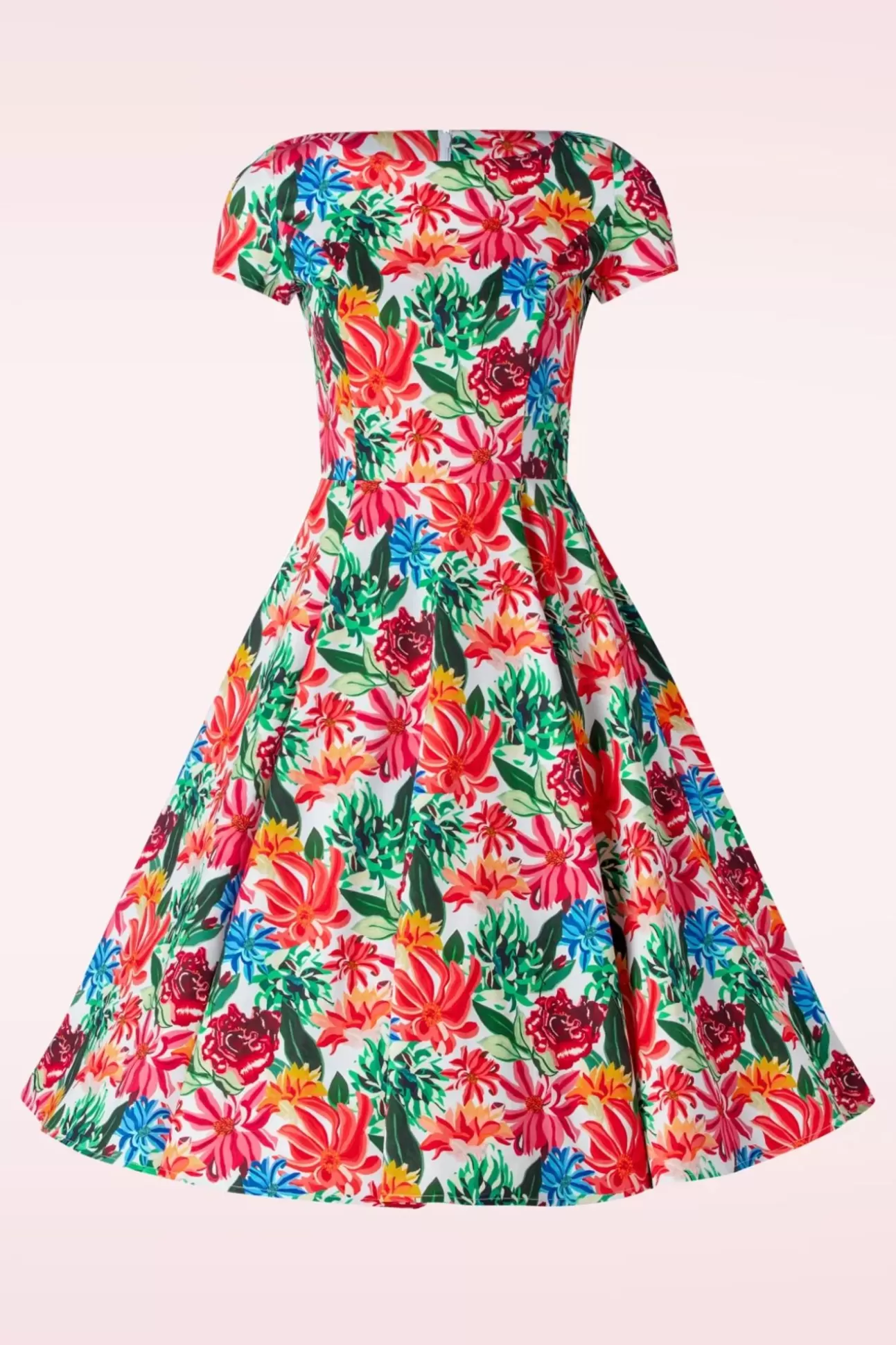 Plus Size Jurken | Topvintage Boutique Collection Topvintage Exclusive ~ Adriana Floral Swing Jurk Met Korte Mouwen In Multi