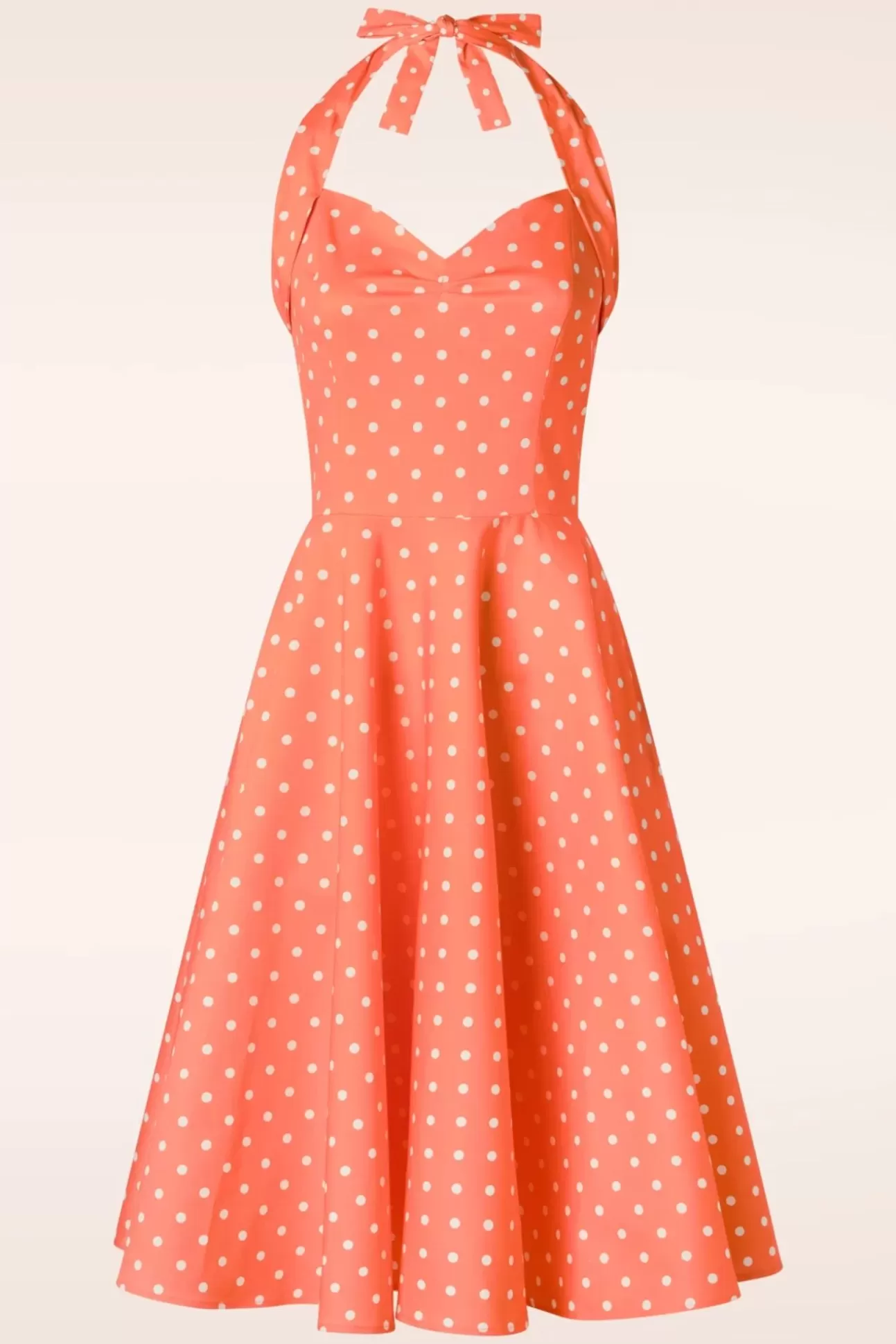 Plus Size Jurken | Topvintage Boutique Collection Topvintage Exclusive ~ Bettie Polka Dot Swing Jurk In Oranje