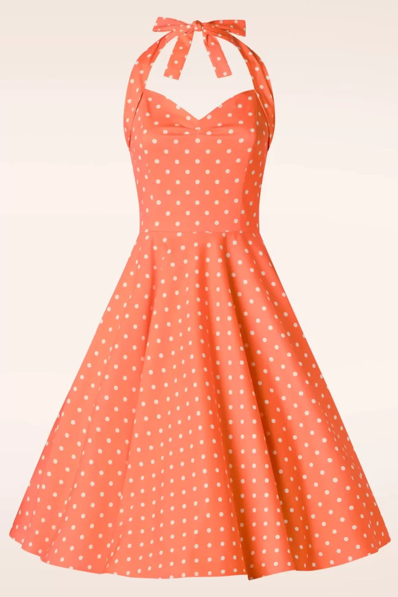 Plus Size Jurken | Topvintage Boutique Collection Topvintage Exclusive ~ Bettie Polka Dot Swing Jurk In Oranje