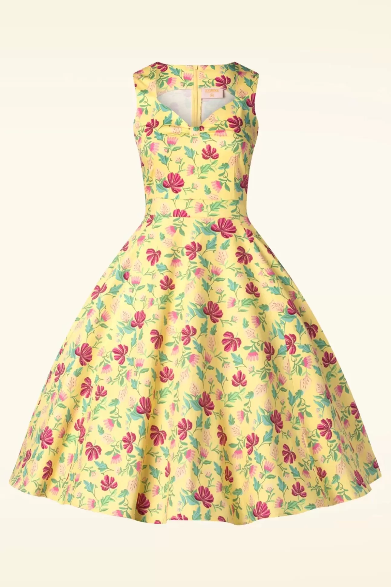 Plus Size Jurken | Topvintage Boutique Collection Topvintage Exclusive ~ Eliane Floral Swing Jurk In Lichtgeel